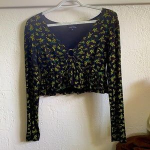 Cropped Black Floral Blouse